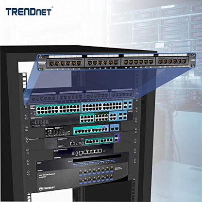 TRENDnet 24-Port Cat6 Unshielded Patch Panel, Wallmount or Rackmount, Compatible with Cat3,4,5,5e,6 Cabling, for Ethernet, Fast Ethernet, Gigabit Applications, Black, TC-P24C6 (Pack of 1)
