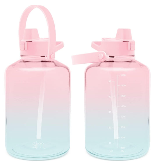 Simple Modern Half Gallon 64 oz Water Bottle with Push Button Silicone Straw Lid & Motivational Measurement Marker | Large Reusable Tritan Plastic Water Jug | Summit Collection | Sweet Taffy