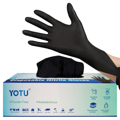 YOTU Black Disposable Nitrile Latex & Powder Free 6-Mil Gloves 100 Count, Textured, Mechanic Wearing, Cleaning, Food Black X-Large