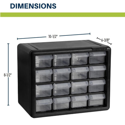 Akro-Mils 16-Drawer Plastic Drawer Storage Cabinet for Garage Organization, Beads, Makeup Organizer, Building Bricks Storage, Teacher Toolbox, 10-1/2-Inch W x 6-1/2-Inch D x 8-1/2-Inch H, 10116 Black