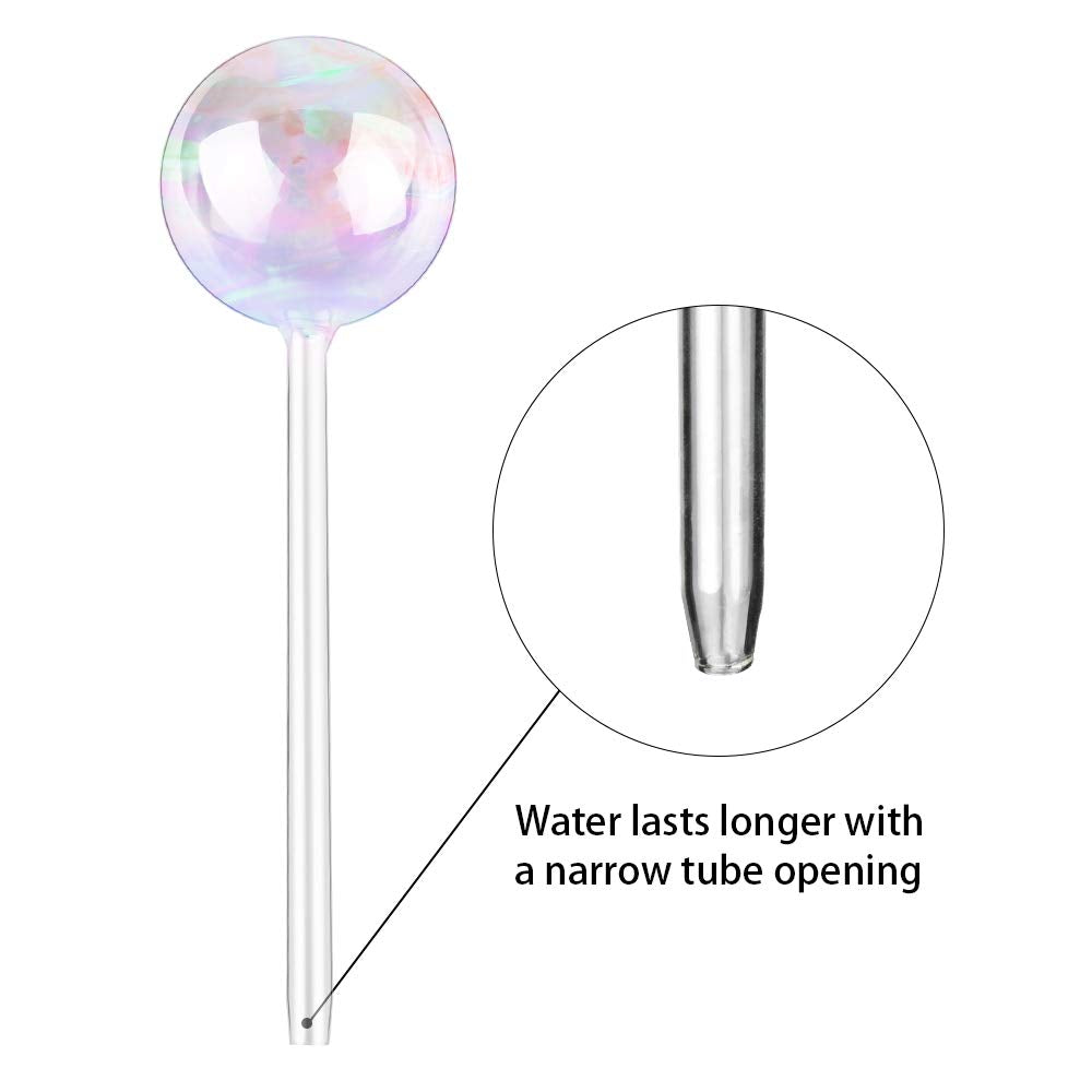 [2 PCS] Light Iridescent Rainbow Gradient Color Clear Glass Self-Watering System Spikes, Automatic Plant Waterer Bulbs