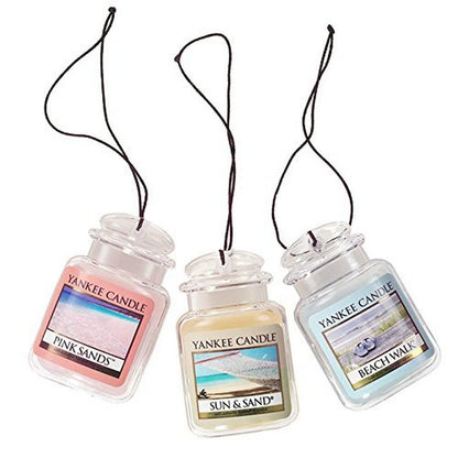 Yankee Candle Hanging Car Jar® Ultimate 3-Pack Air Fresheners Neutralizes Odors Up to 30 Days Includes: Beach Walk Pink Sands and Sun and Sand (Pack of 3)