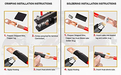 TKDMR 10pcs 1/0 AWG-3/8 Battery Lugs,Heavy Duty Wire Lugs,Ring Terminals,Battery Cable Ends,0 Guage terminals,Battery Terminal Connectors with 10pcs 3:1 Heat Shrink Tubing