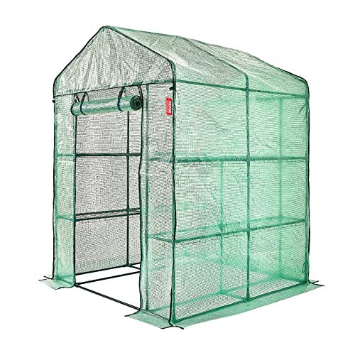 VEVOR Walk-in Green House, 55.5 x 55.5 x 78.7 inch, Portable Greenhouse with Shelves, High Strength PE Cover with Roll-up Zipper Door and Steel Frame, Set Up in Minutes, for Planting and Storage