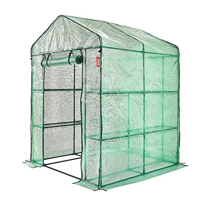 VEVOR Walk-in Green House, 55.5 x 55.5 x 78.7 inch, Portable Greenhouse with Shelves, High Strength PE Cover with Roll-up Zipper Door and Steel Frame, Set Up in Minutes, for Planting and Storage