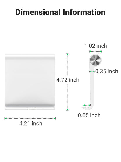 UGREEN Tablet Stand Holder Adjustable Portable Desktop Dock Office Compatible with iPad Pro 11 9.7 10.5 Air Mini 5 4 3 2 iPhone 17 16 15 14 13 12 White