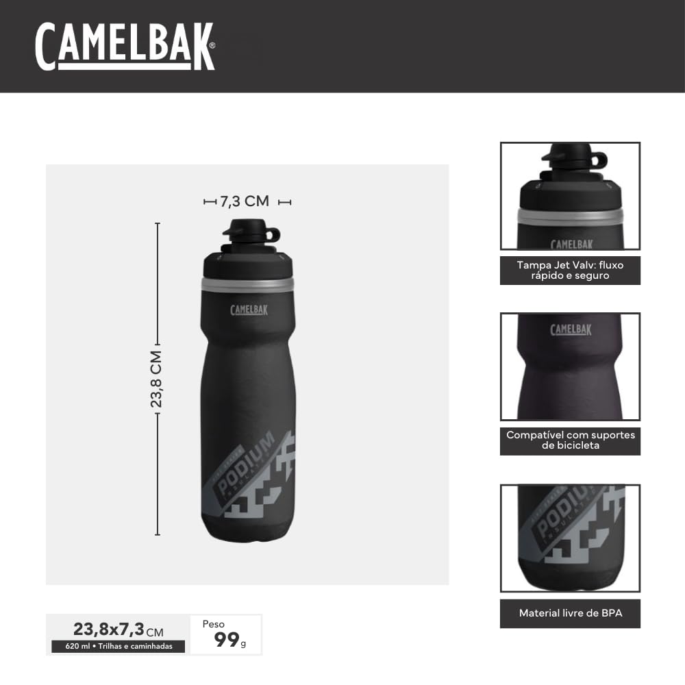 CamelBak Podium Dirt Series Chill Insulated Mountain Bike Squeeze Water Bottle Black, 21oz