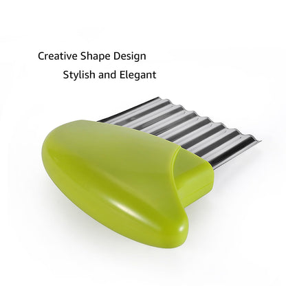 Crinkle Cutter, Stainless Steel Waffle Fry Cutter, Wavy Chopper for Veggies Potato Carrots Butter Lettuce, 2 PCS(Green and Blue)