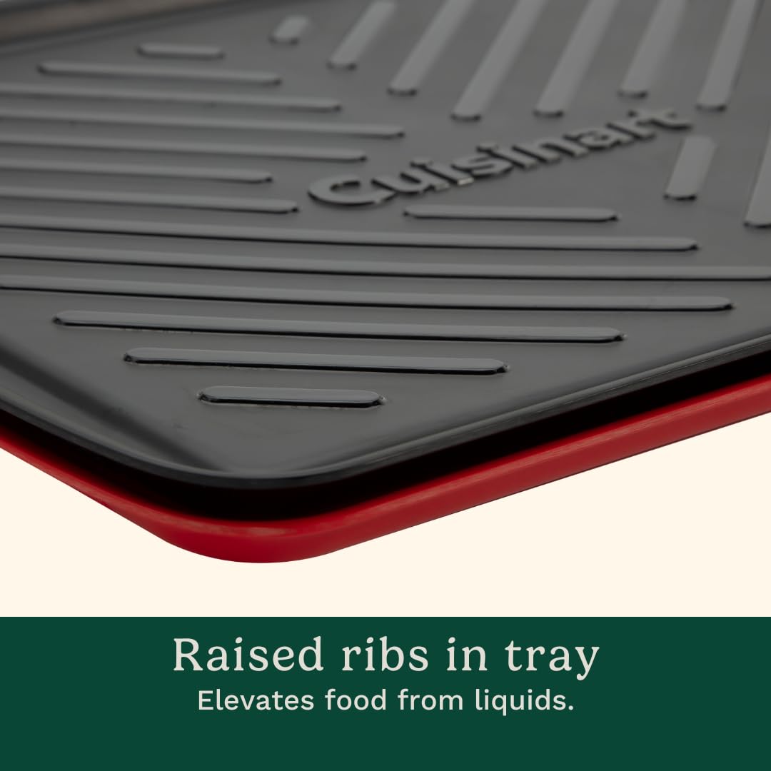 Cuisinart Grilling Prep & Serve Trays, 17x10.5 inch BBQ Tray Safe for Food Handling, 2 Dishwasher Safe Nesting Trays Black & Red, Perfect Grilling Accessories for Cooked & Raw Meat, Fits 6 Burgers