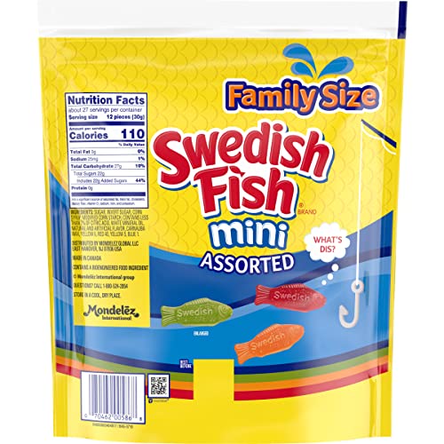 SWEDISH FISH Mini Assorted Soft & Chewy Candy, Family Size, Bulk Candy, 1.8 lb