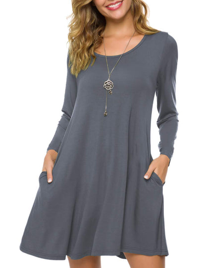 ZENNILO Women's Loose Fit Casual Swing T-Shirt Dress with Pockets(Deep Gray,2X)