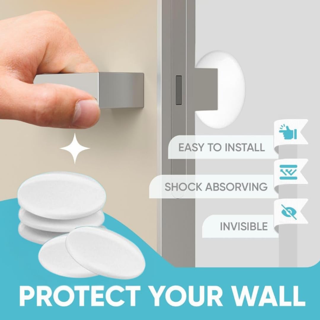 Strongest Home Wall & Door Handle Stopper 5" Set of 3 Pieces White Rubber Door Knob, Round Wall Shield Cushion, Quiet Wall Protector for Door Handle, Guard Door Bumper, Self Adhesive