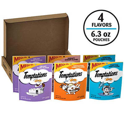 Temptations Classic Crunchy and Soft Cat Treats Variety Pack, 6.3 oz. Pouches (Pack of 6)