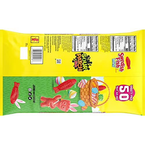 SOUR PATCH KIDS and SWEDISH FISH Mini Soft & Chewy Easter Candy Variety Pack, Bulk Candy, 50 Snack Packs