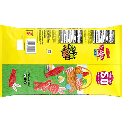 SOUR PATCH KIDS and SWEDISH FISH Mini Soft & Chewy Easter Candy Variety Pack, Bulk Candy, 50 Snack Packs