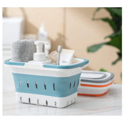 ANNIYA Foldable Plastic Shower Caddy Basket 2 Pcs, Portable and Durable Toiletries Caddy with Handles Ideal for Dorm, Bathroom, Cleaning, Kitchen, Camping, Waterproof, Easy to Clean (Grey 2 pack)