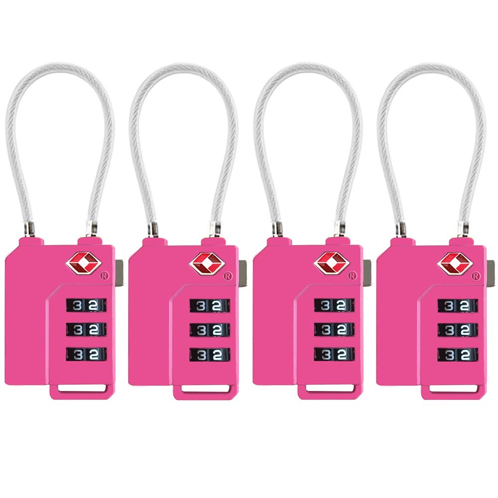 TSA Lock Security 3 Digit Combination Suitcase Luggage Bag Code Lock Padlock (Pink-4-Pack)