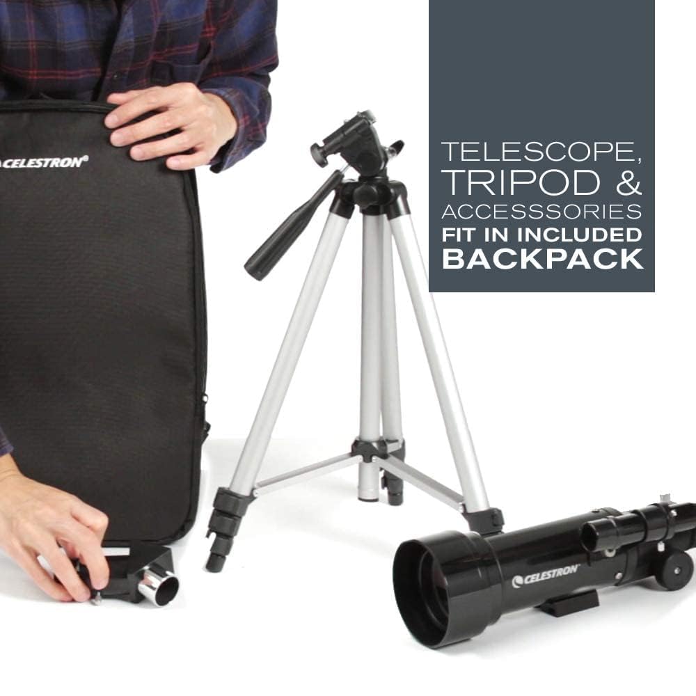 Celestron Travel Scope 70 Portable Refractor Telescope – 70mm Aperture, Fully-Coated Glass Optics – Includes Tripod, Backpack & Software – Ideal for Beginners & Travel