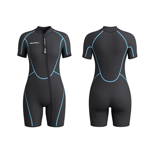 Seaskin Mens 3mm Shorty Wetsuit Womens, Full Body Diving Suit Front Zip Wetsuit for Diving Snorkeling Surfing Swimming Medium