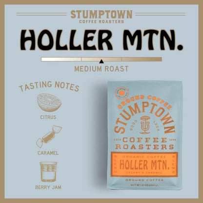 Stumptown Coffee Roasters, Organic Medium Roast Ground Coffee - Holler Mountain 12 Ounce Bag, Flavor Notes of Citrus Zest, Caramel and Hazelnut