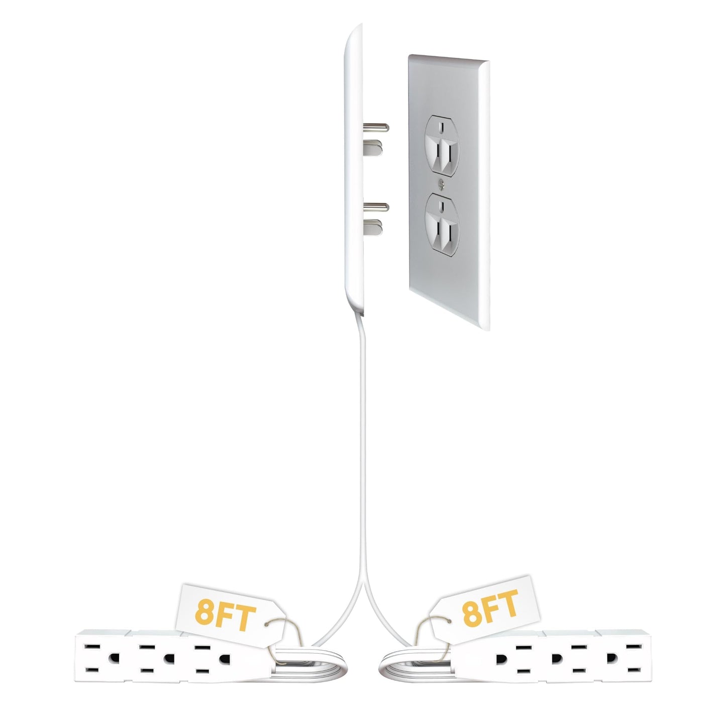 Sleek Socket Original & Patented Ultra-Thin Outlet Concealer With Cord Kit, Flat Extension With Multi Outlets Power Strip, Ideal for Home Improvement, Hide Bulky and Messy Cords