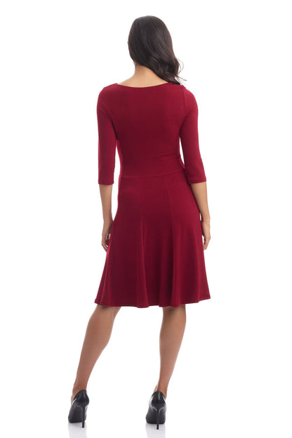 Rekucci Women's Flippy Fit N' Flare Dress with 3/4 Sleeves (6, Burgundy)