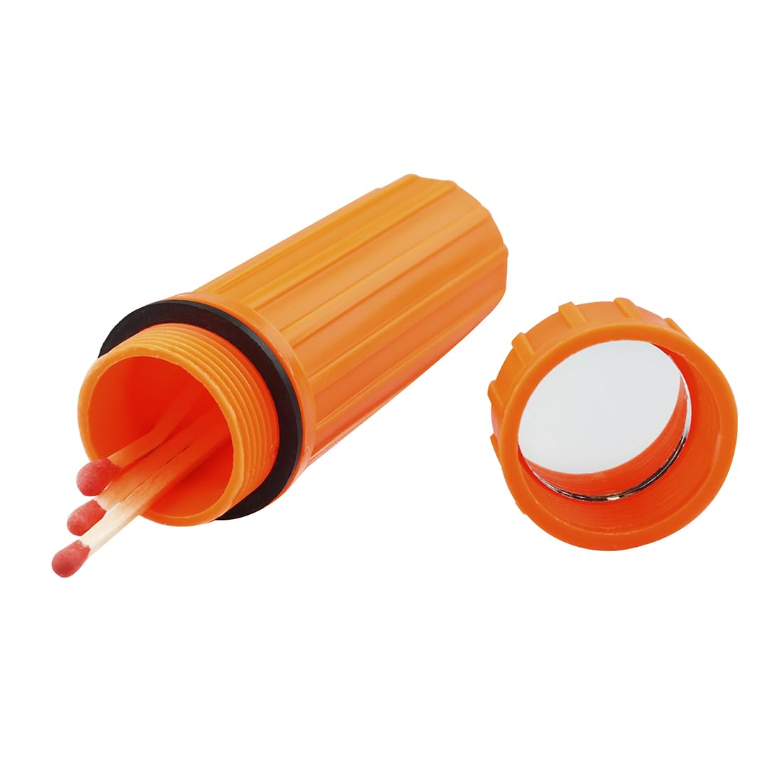 SE 3-IN-1 Orange Waterproof Match Storage Box with Signaling Mirror and Firestarter Flint - CCH6-1