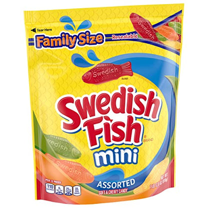 SWEDISH FISH Mini Assorted Soft & Chewy Candy, Family Size, Bulk Candy, 1.8 lb
