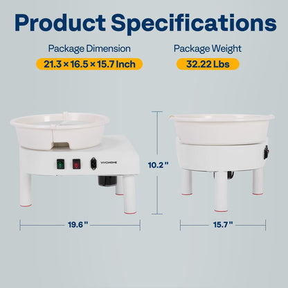 VIVOHOME 25CM Pottery Wheel Forming Machine 350W Electric DIY Clay Tool with Foot Pedal and Detachable Basin for Ceramic Work Art Craft White