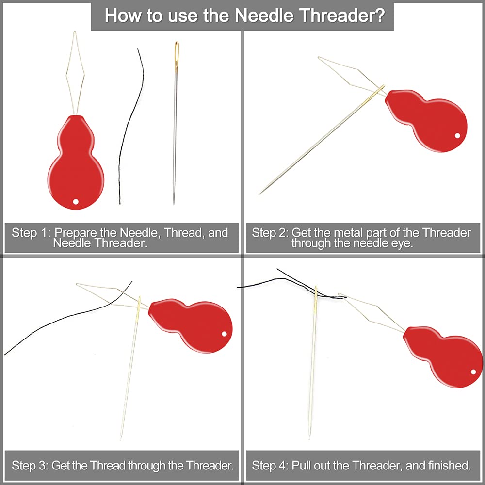 100 Pack Premium Large Eye Needles for Hand Sewing with 4 Needle Threaders, Assorted Sizes, Embroidery Needles for Hand Sewing, Sewing Needles Large Eye, Big Eye Needle