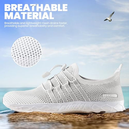 SEEKWAY Mens Womens Water Shoes Quick Dry Aqua Shoes Barefoot for Beach Surf Hiking Pool Water Sports AD051 White