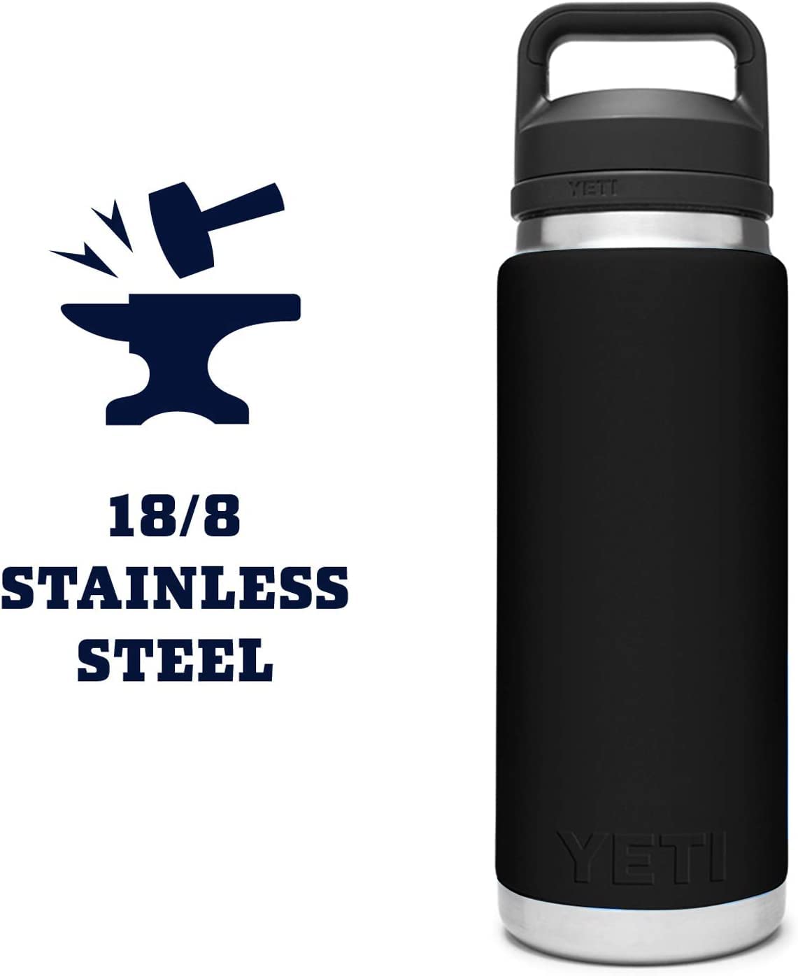YETI Rambler 26 oz Bottle, Vacuum Insulated, Stainless Steel with Chug Cap, Black