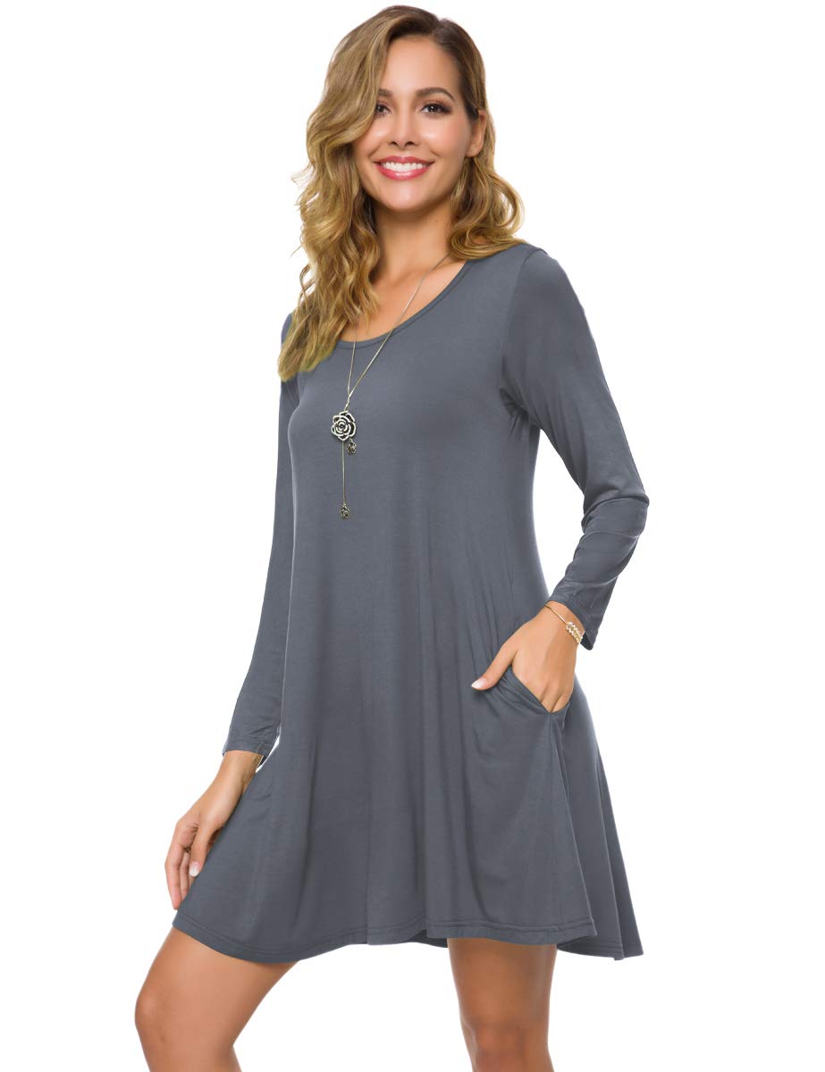 ZENNILO Women's Loose Fit Casual Swing T-Shirt Dress with Pockets(Deep Gray,2X)