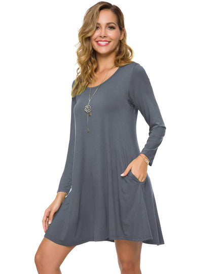 ZENNILO Women's Loose Fit Casual Swing T-Shirt Dress with Pockets(Deep Gray,2X)