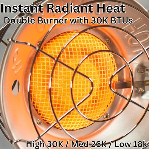 Comfort Gear Double Tank Top Portable Propane Radiant Heater, 30,000 BTUs, Instant Infrared Heat, for Jobsite/Garage/Workspace, Up to 48 Hrs on 20 lb Tank, Outdoor Use Only
