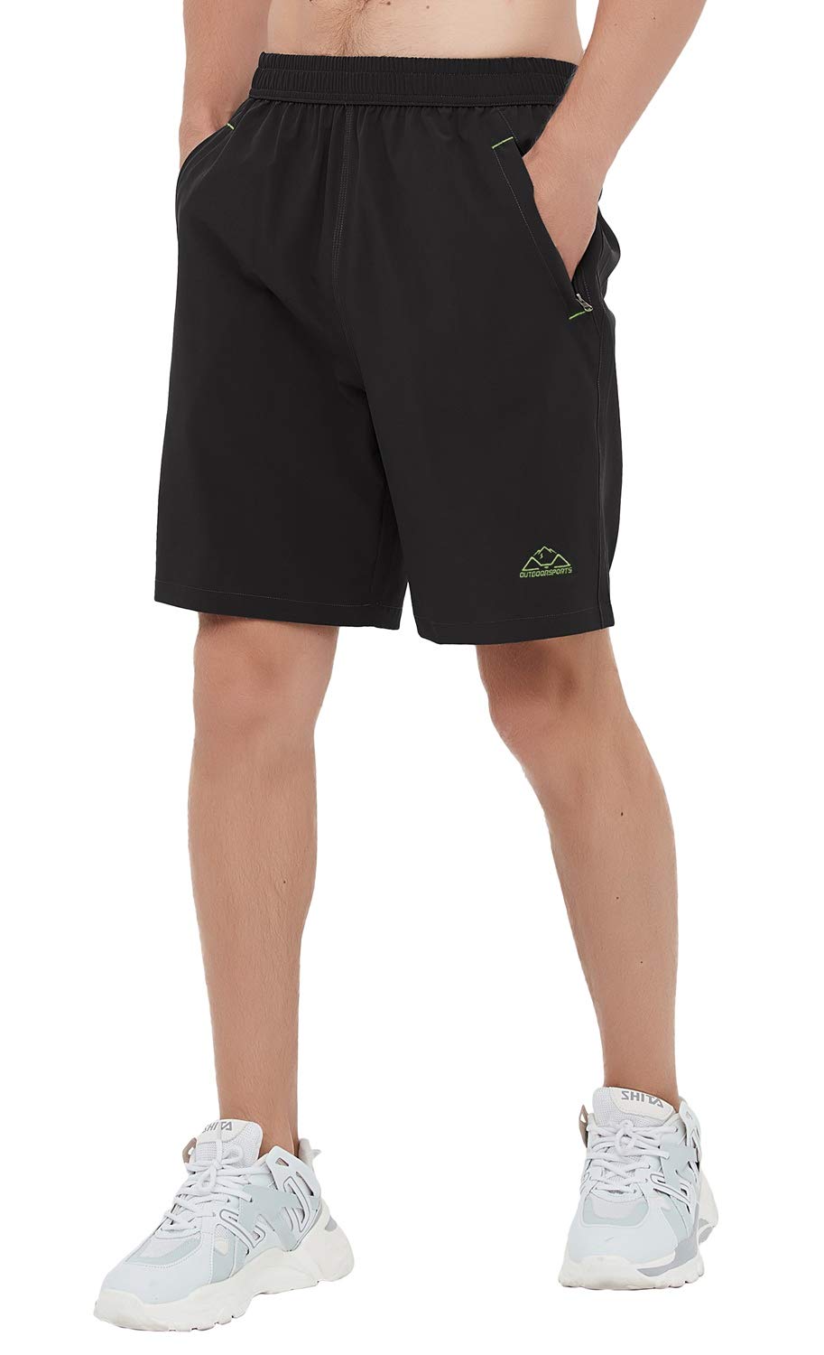 Rdruko Men's Outdoor Sports Hiking Shorts Lightwight Dry Fit Workout Running Shorts with Pockets(Black Green, US L)