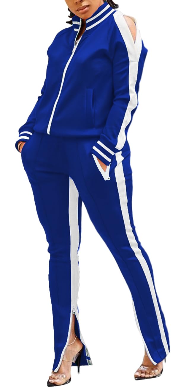 TOPONSKY Plus Size Track Suits For Women Womens Fall Clothes Clearance Blue White 2XL