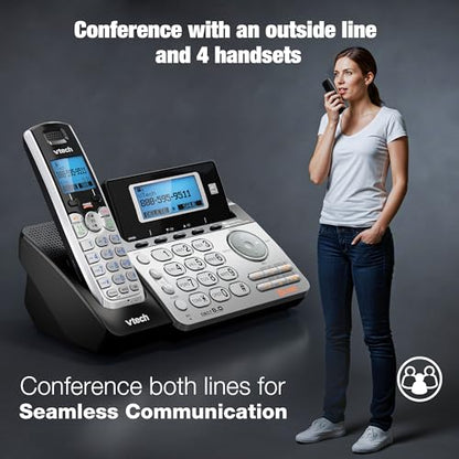 VTech DS6151-2 2 Handset 2-Line Cordless Phone System for Home or Small Business with Digital Answering System & Mailbox on Each line, Silver
