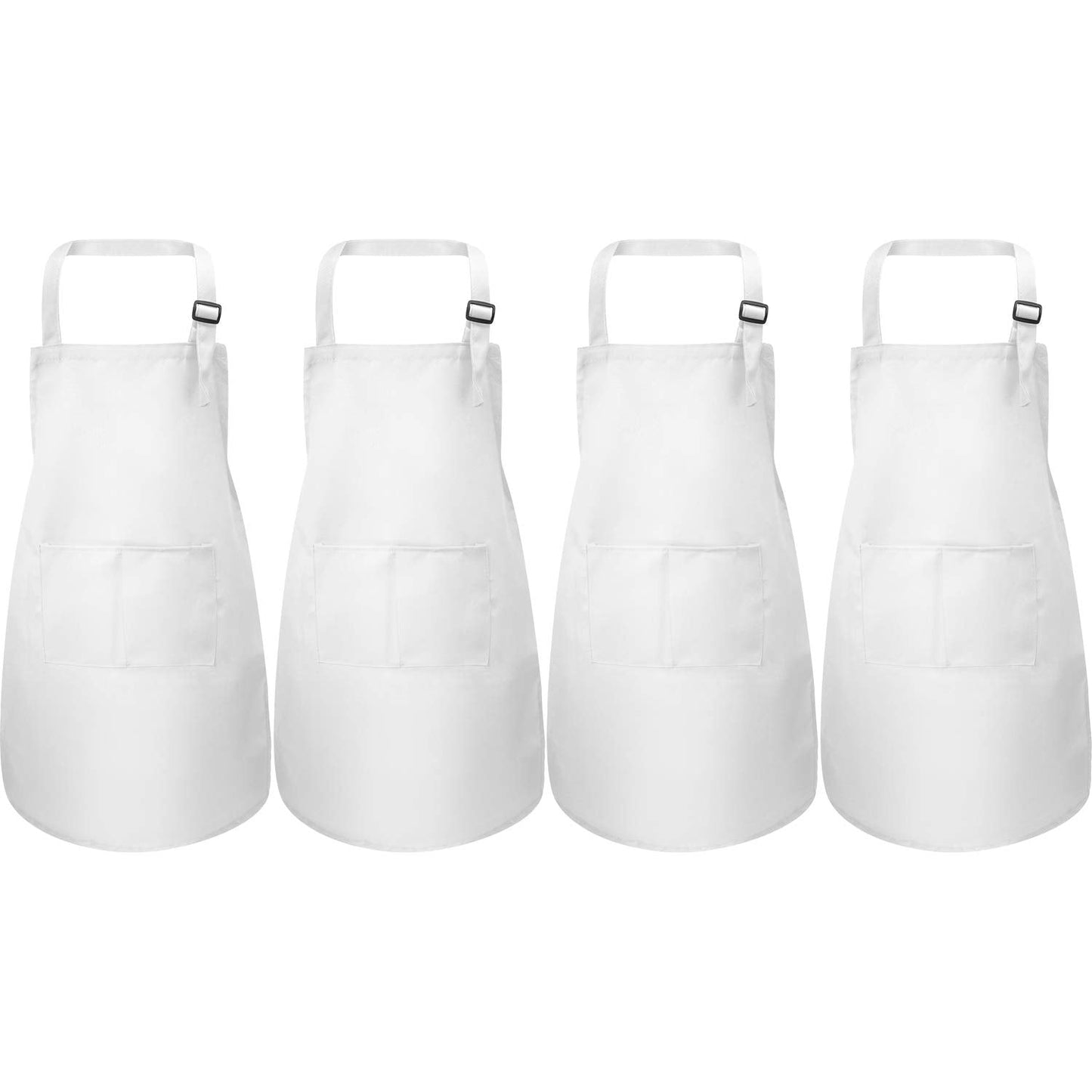 Yaomiao 4 Pieces Kids Apron with Pocket Children Adjustable Chef Apron for Cooking Baking Painting (White,S for 2-6 Age)