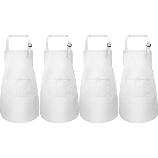 Yaomiao 4 Pieces Kids Apron with Pocket Children Adjustable Chef Apron for Cooking Baking Painting (White,S for 2-6 Age)