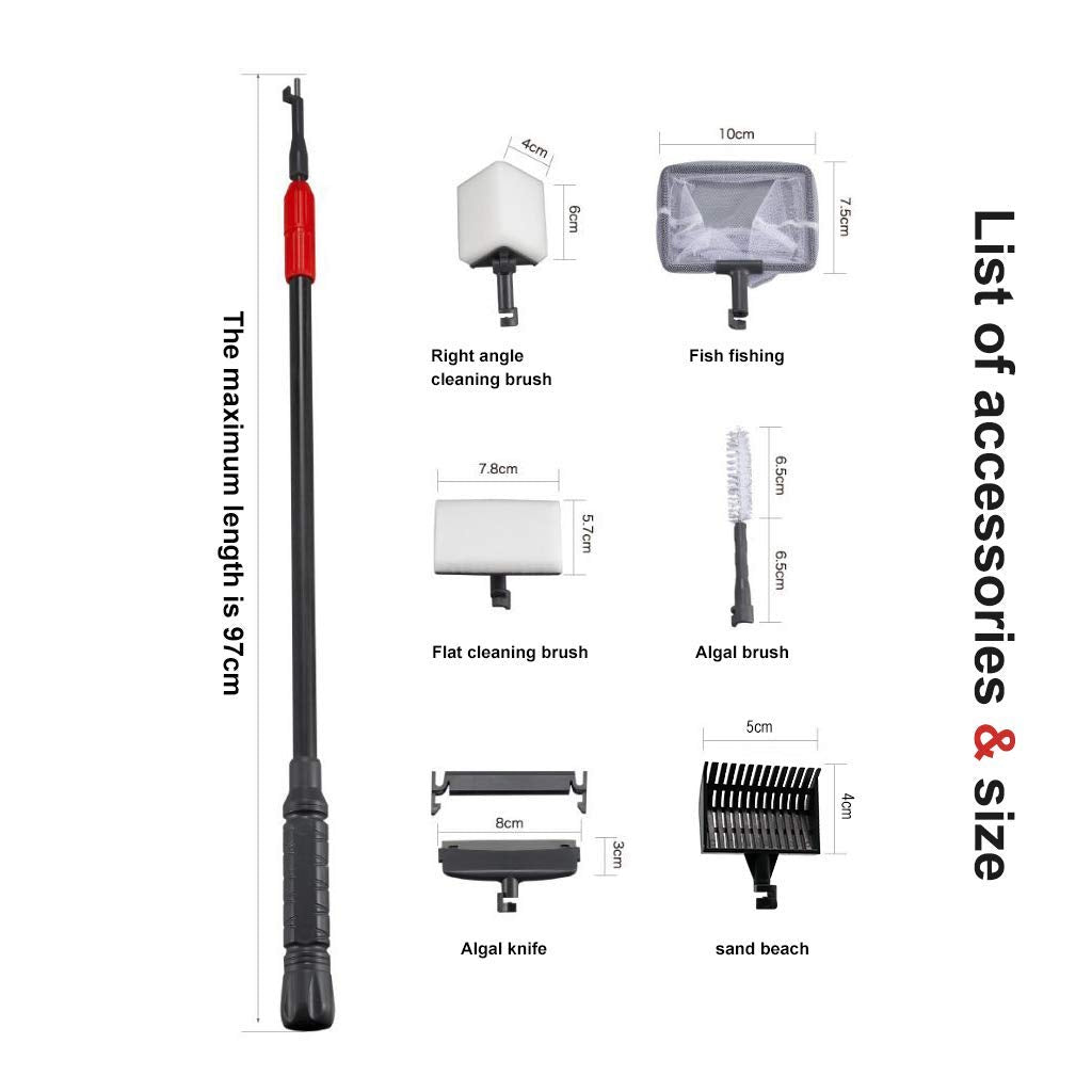 UPETTOOLS Aquarium Clean Tool 6 in 1 Fish Tank Cleaning Kit Algae Scraper Scrubber Pad Adjustable Long Handle Fish Tank Brush Cleaner Set