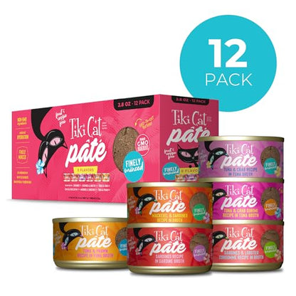 Tiki Cat Grill Pâté Variety Pack, Combinations of Real Flaked Fish, Wet High-Protein & High-Moisture Cat Food, 2.8 oz. Cans (Pack of 12)