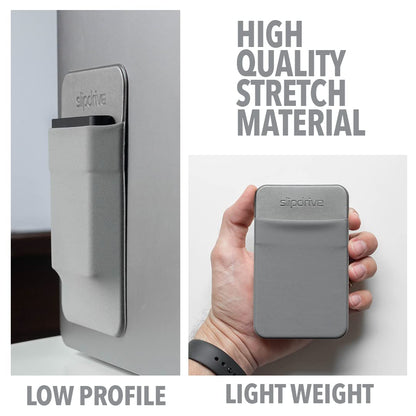 Slipdrive - Portable Hard Drive Sleeve for Laptop - SSD Solid State Drive - Reusable Adhesive - 5” x 3.2” Stick on External Hard Drive Carrying Case - Travel Pocket Pouch (Small, Gray)