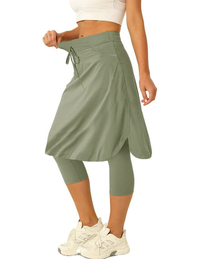 Women 20" Knee Length Tennis Skirt with Built in Legging Golf Skirts Skirted Legging with Pockets Sage Green
