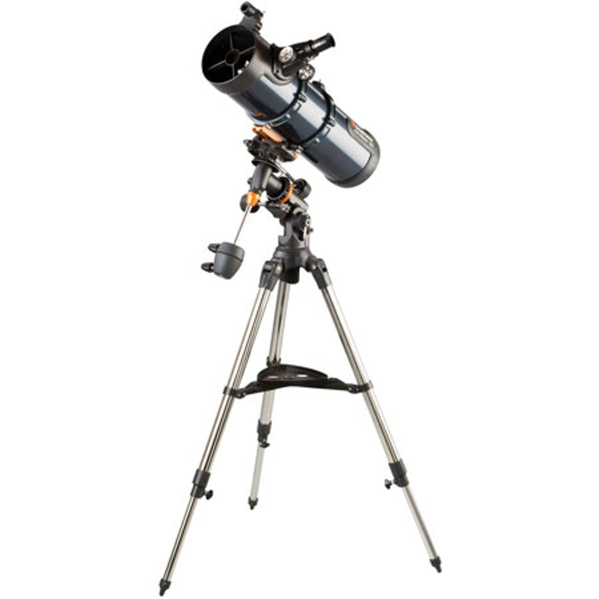 Celestron – AstroMaster 130EQ Newtonian Telescope – Manual Reflector for Beginners – Aluminized Mirror – Adjustable-Height Tripod – Includes Accessories Plus Astronomy Software Package