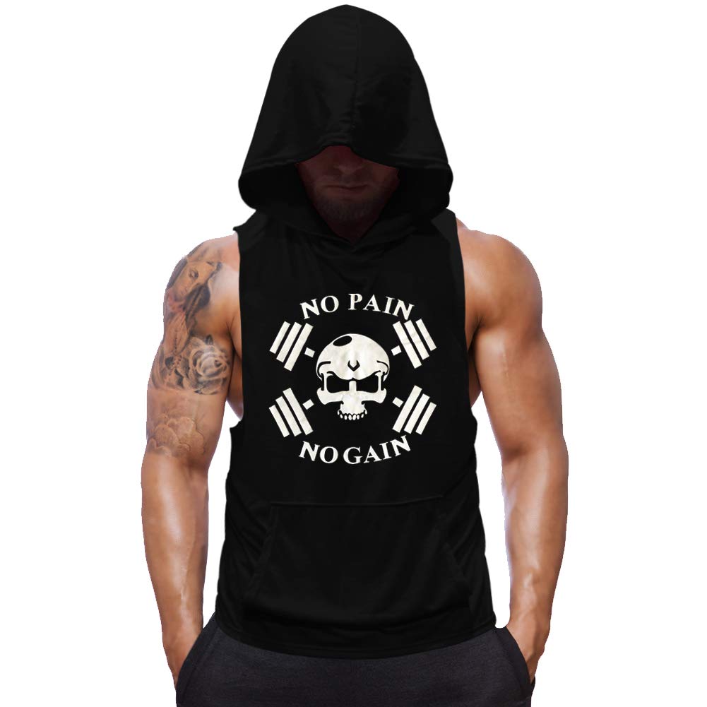 SZKANI Mens Skull Print Sleeveless Fitness Vest Bodybuilding Stringers Workout Tank Tops (X-Large, Black(Double Dumbbell))