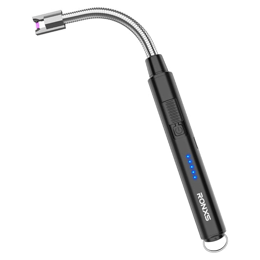 RONXS Electric Lighter, Candle Lighters USB Rechargeable Arc Lighter with Hanging Hook, LED Battery Display Long Lighters for Candle Grill BBQ Home Outdoor