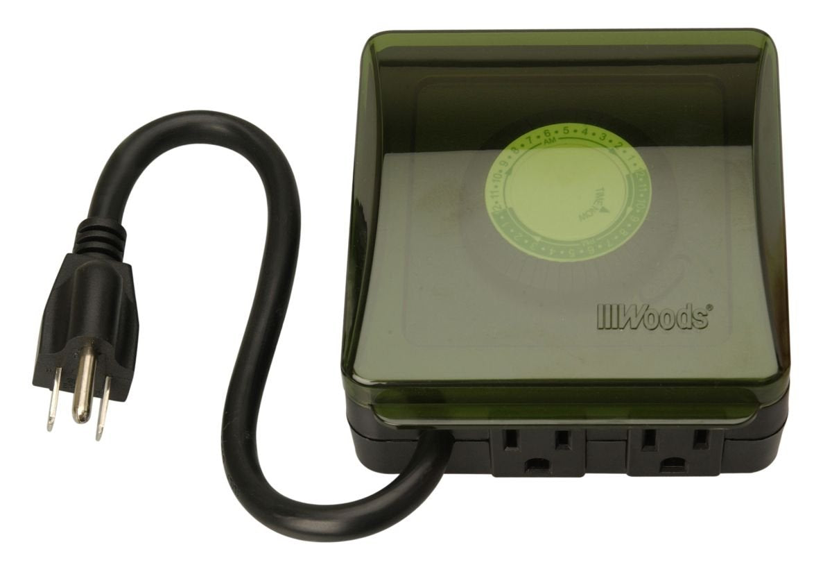 Woods 50012WD Outdoor 24-Hour Heavy Duty Mechanical Plug-In Timer, 2 Grounded Outlets