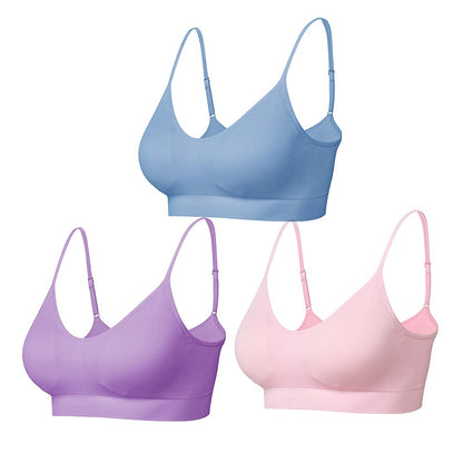 Comfyin Padded Bralette for Women Straps Sleep Bras Seamless Yoga Sport Bras 3 Pack,Pink+Blue+Purple,XL