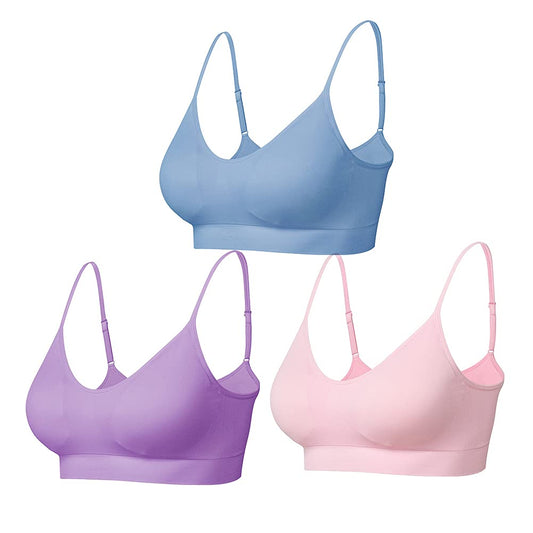 Comfyin Padded Bralette for Women Straps Sleep Bras Seamless Yoga Sport Bras 3 Pack,Pink+Blue+Purple,XL